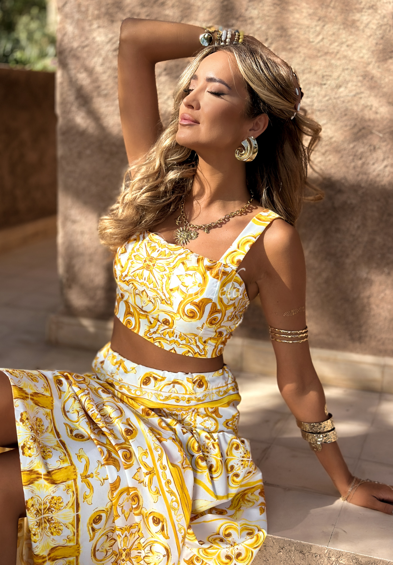 Set cu imprimeu Marrakesh Mosaic format din Top  cu bretele și fustă