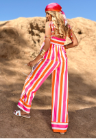 Compleu Bluză i Pantaloni wide leg w paski Sunny Stripes pomarańczowo-roz