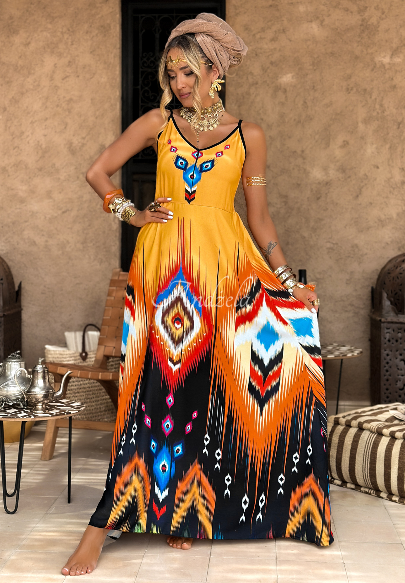 Rochie maxi cu bretele Ananya cu imprimeu