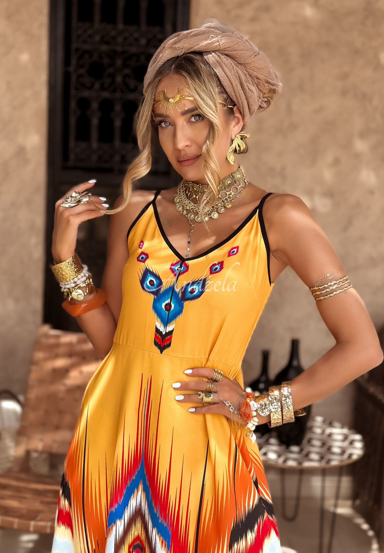 Rochie maxi cu bretele Ananya cu imprimeu