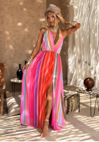 Wzorzysta Rochie maxi Colorful Sun Rays pomarańczowo-roz