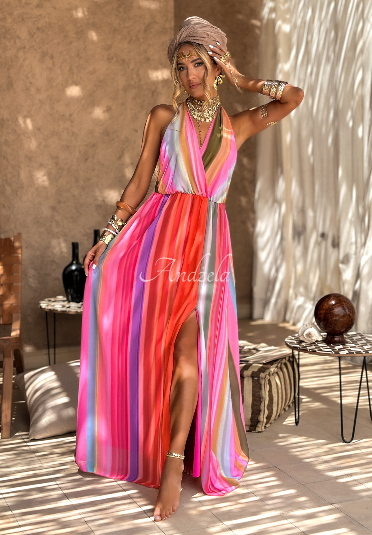 Rochie maxi cu imprimeu Colorful Sun Rays