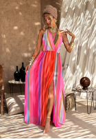 Wzorzysta Rochie maxi Colorful Sun Rays pomarańczowo-roz