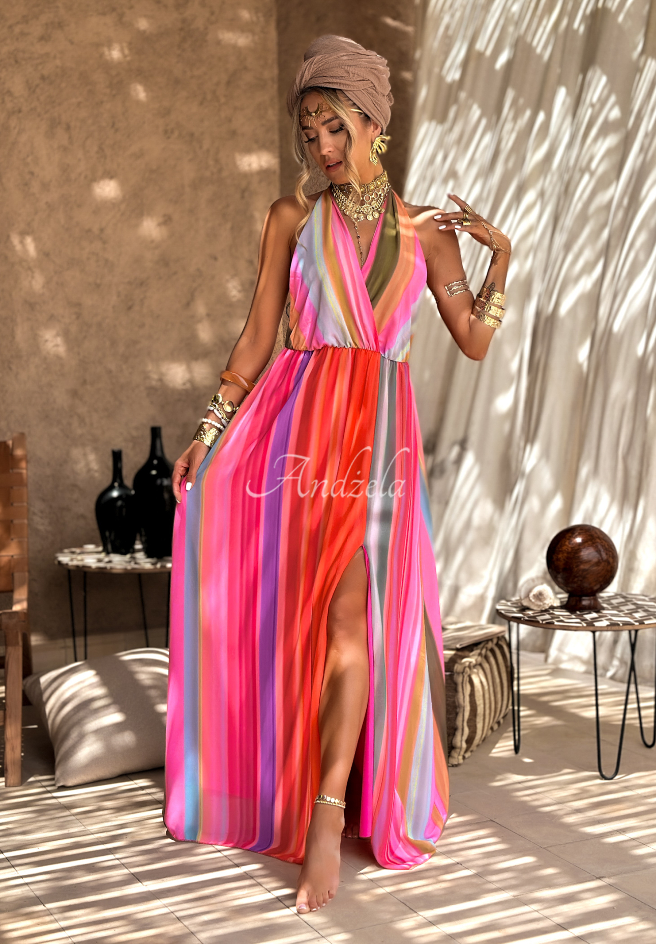 Rochie maxi cu imprimeu Colorful Sun Rays