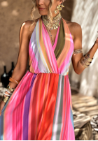 Wzorzysta Rochie maxi Colorful Sun Rays pomarańczowo-roz