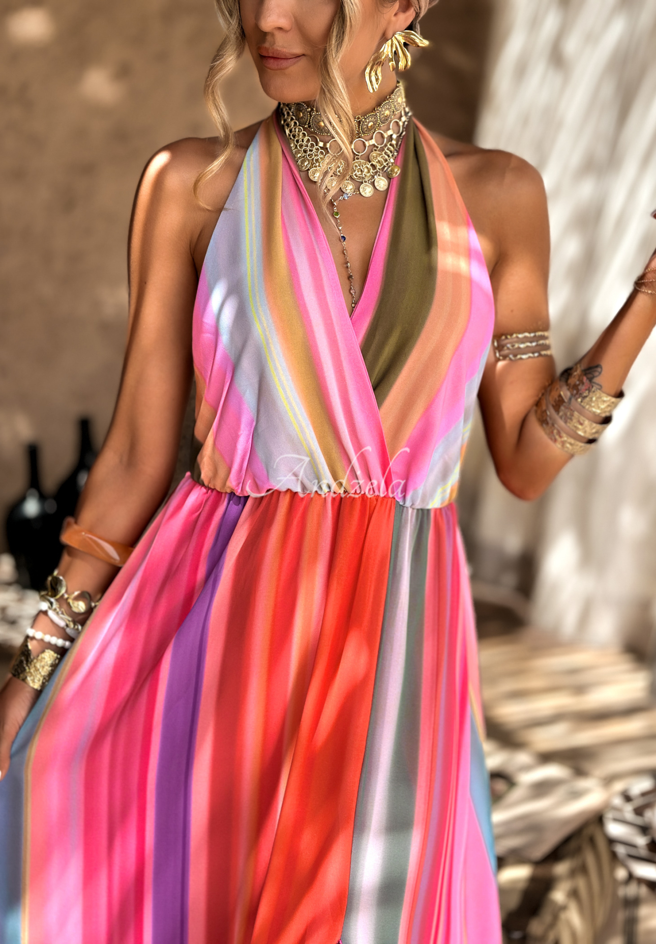 Rochie maxi cu imprimeu Colorful Sun Rays