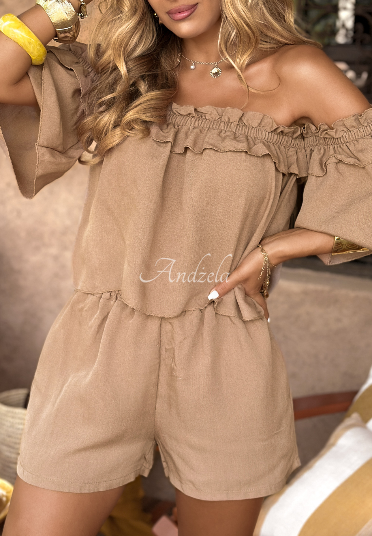 Set format din bluză spaniolă și pantaloni scurți Summer On My Mind