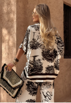 Wzorzysty Compleu Bluză i Pantaloni wide leg Exotic Retreat biało-negru