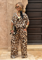 Pantaloni wide leg cu model tip panteră Extra Wild bej