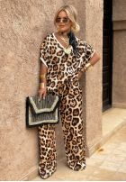 Pantaloni wide leg cu model tip panteră Extra Wild bej