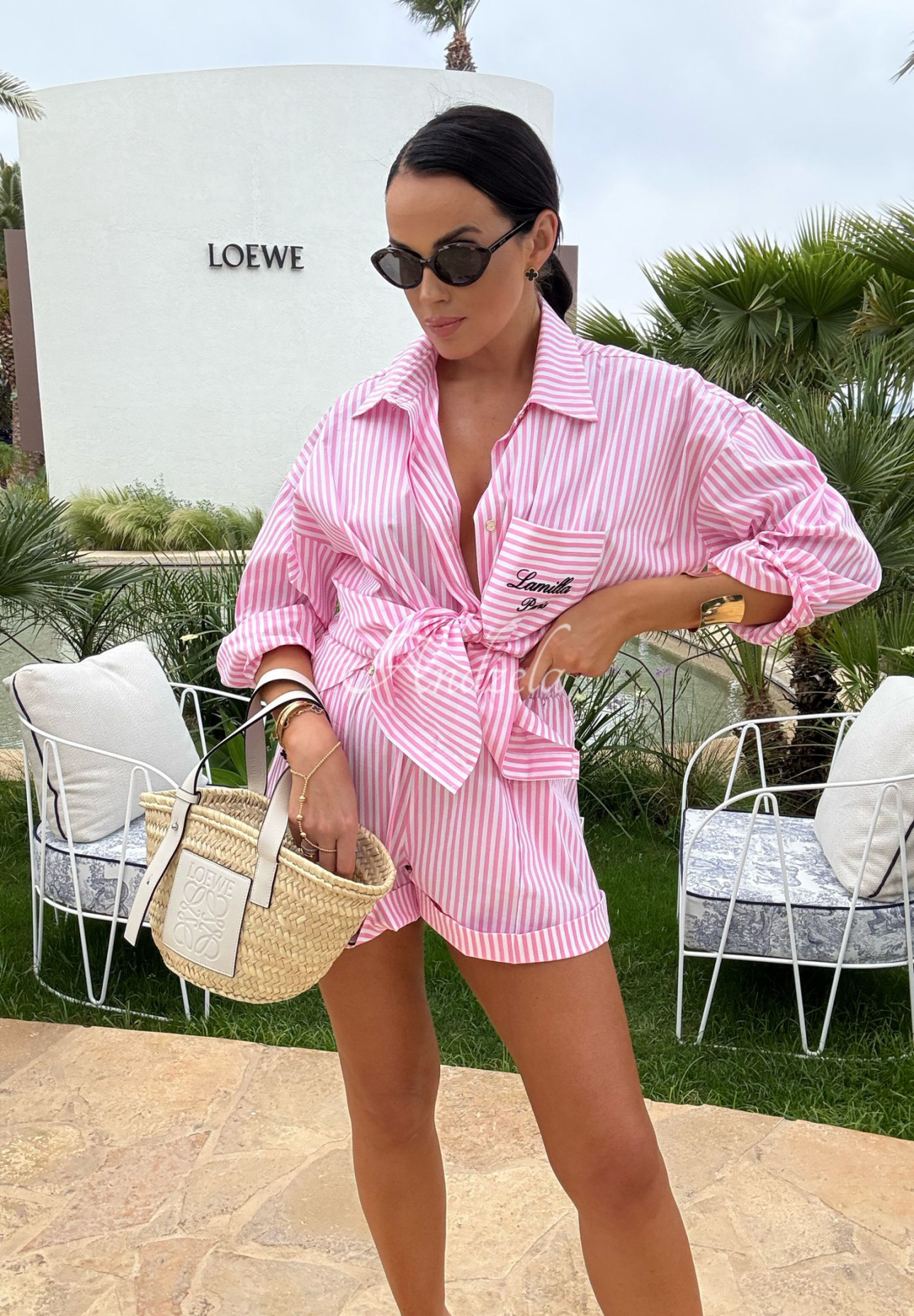 Set în dungi La Milla Sunshine Perfection format din cămașă și pantaloni scurți