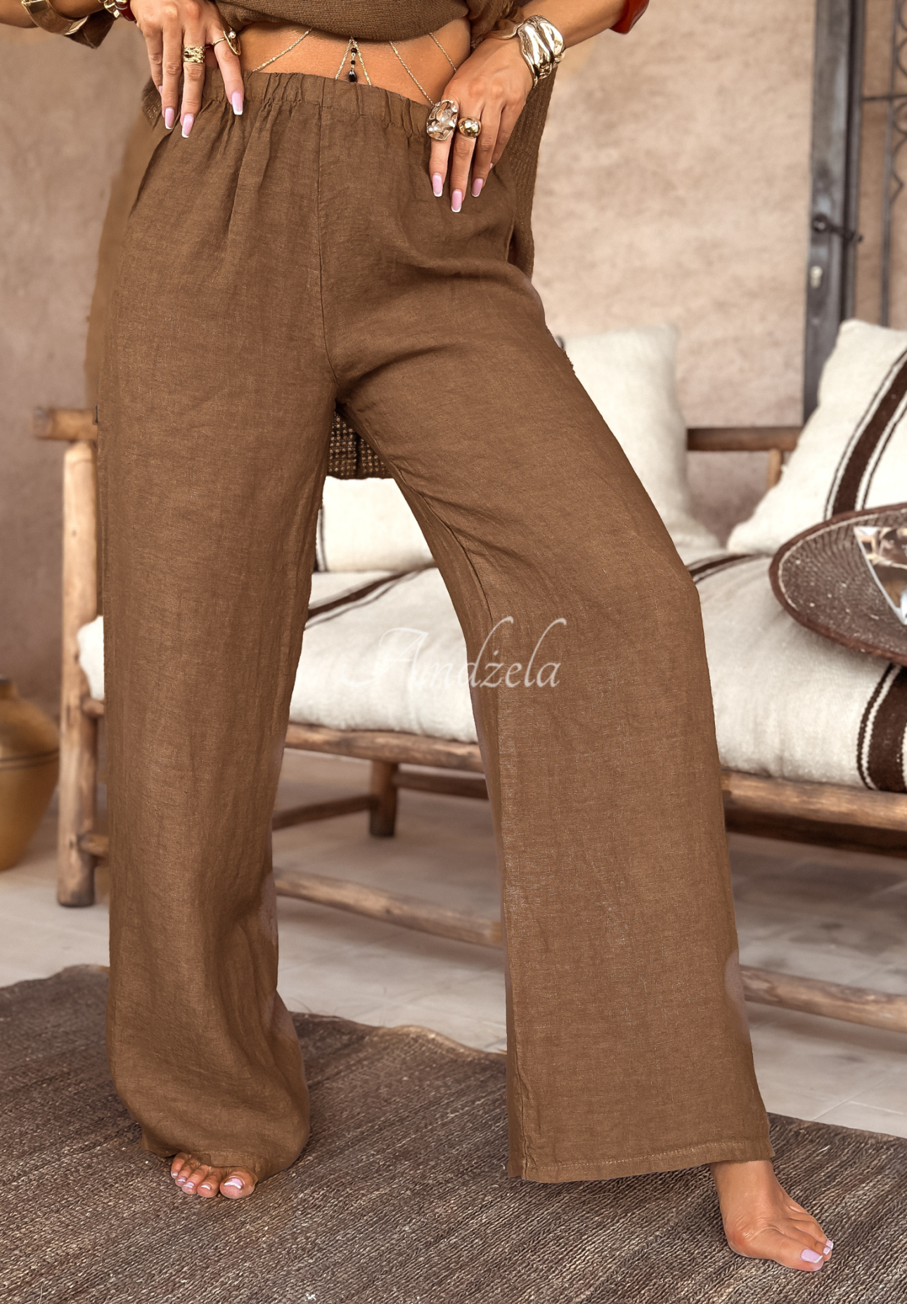Pantaloni wide leg din in Nile Cruising