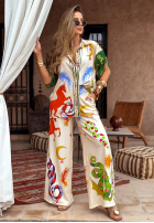 Wzorzysty Compleu Cămașă i Pantaloni wide leg The Inner Eye bej