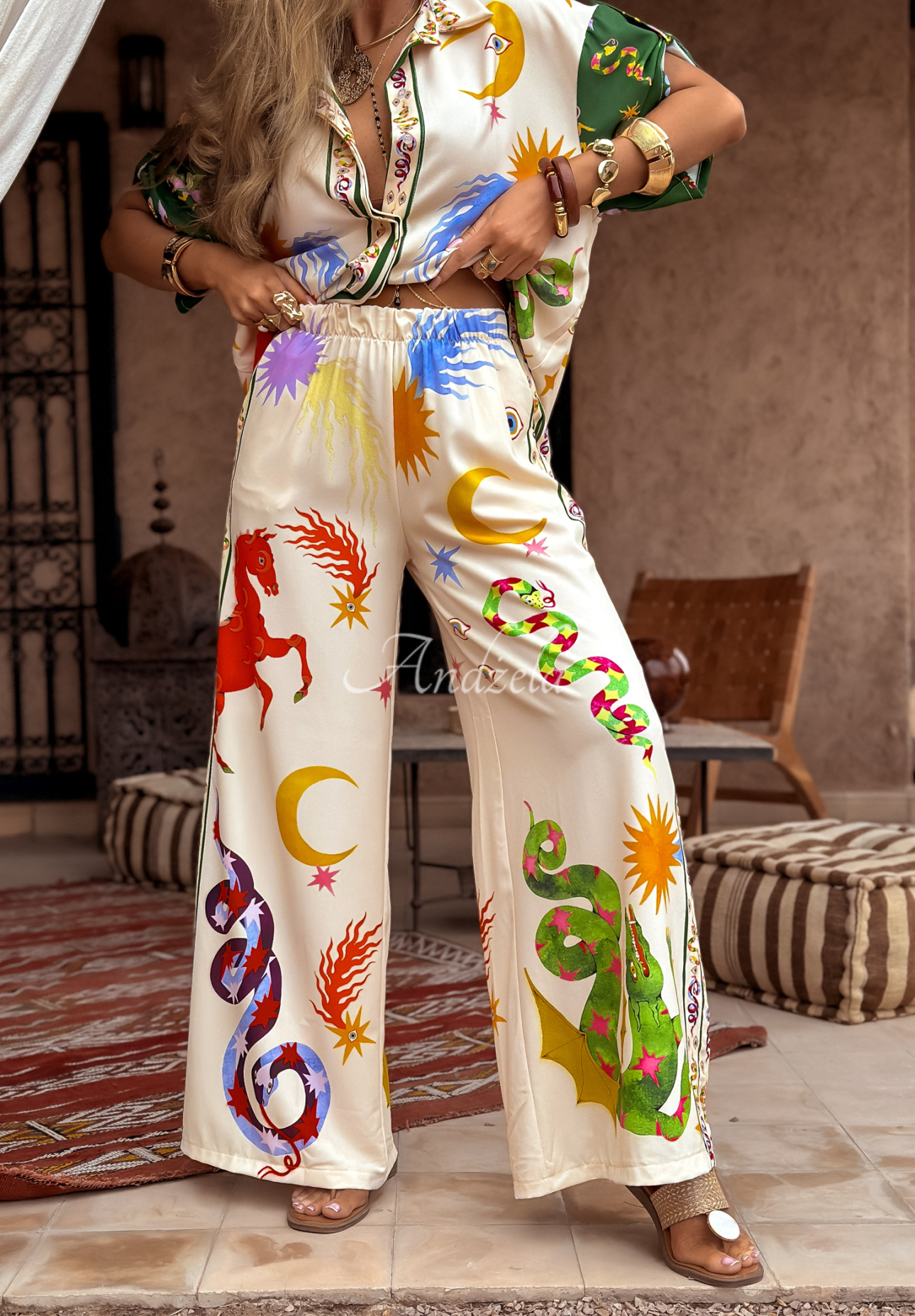 Compleu cu imprimeu The Inner Eye format din cămașă și pantaloni wide leg