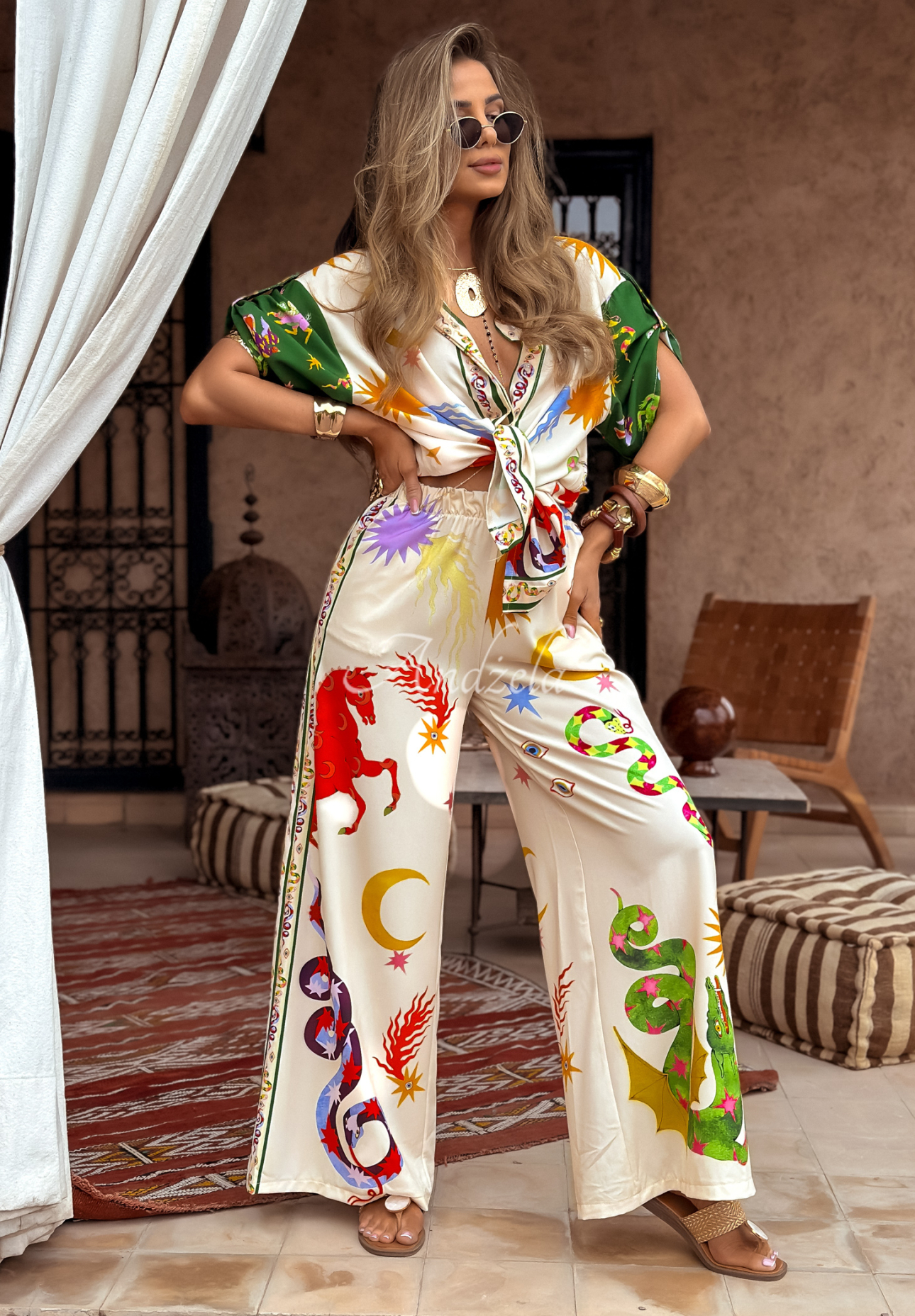 Compleu cu imprimeu The Inner Eye format din cămașă și pantaloni wide leg