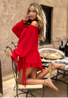 Rochie Cu croială spaniolă mini z falbankami The Salsa Spot roșie