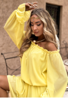 Rochie Cu croială spaniolă mini z falbankami The Salsa Spot bananowa