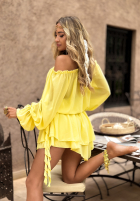 Rochie Cu croială spaniolă mini z falbankami The Salsa Spot bananowa