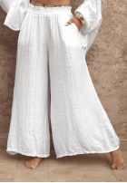 din material textil Pantaloni wide leg Forever June białe