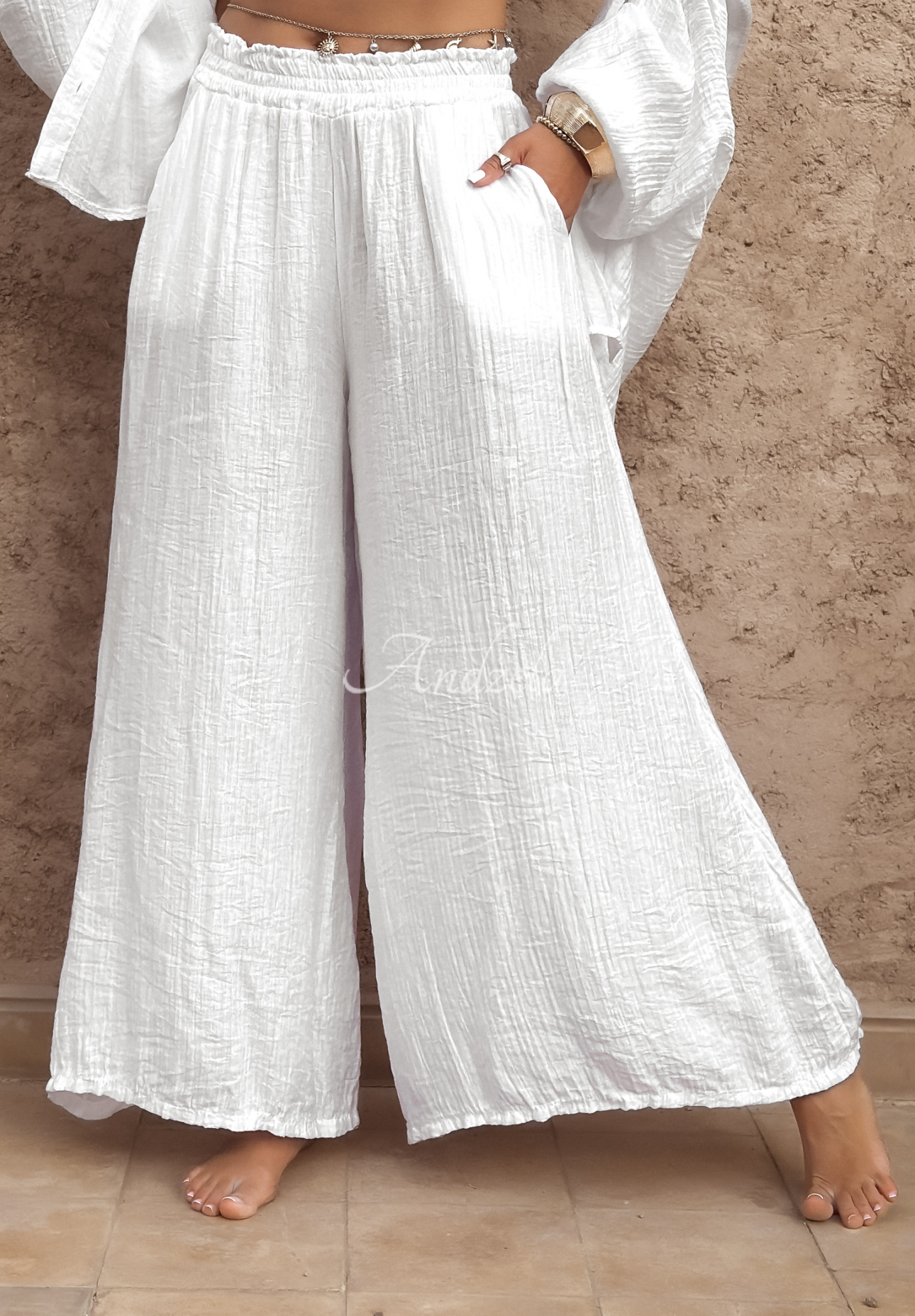 Pantaloni wide leg de muselină Forever Holidays