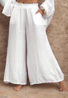 Pantaloni wide leg de muselină Forever Holidays