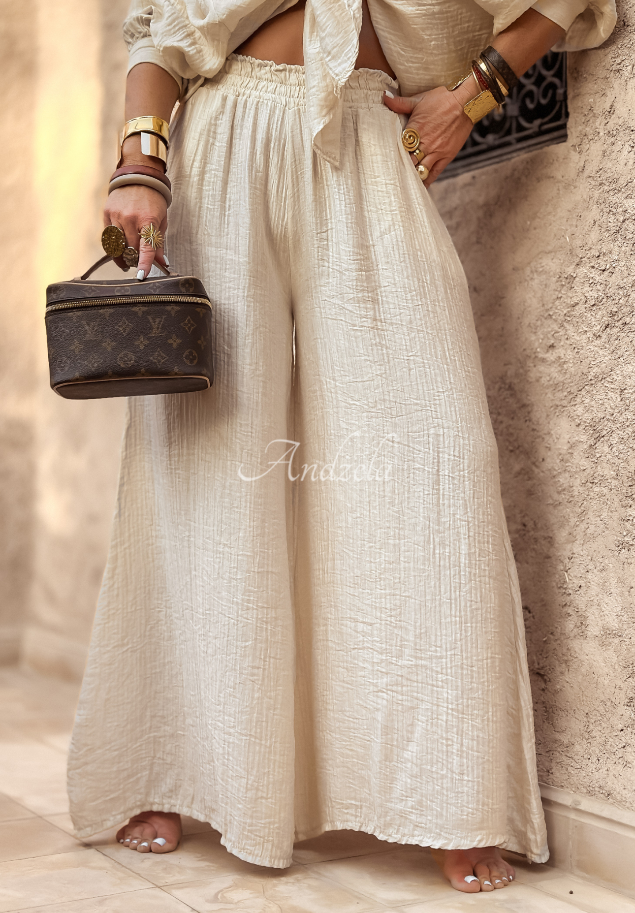 Pantaloni wide leg de muselină Forever Holidays