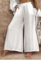 din material textil Pantaloni wide leg Forever June białe