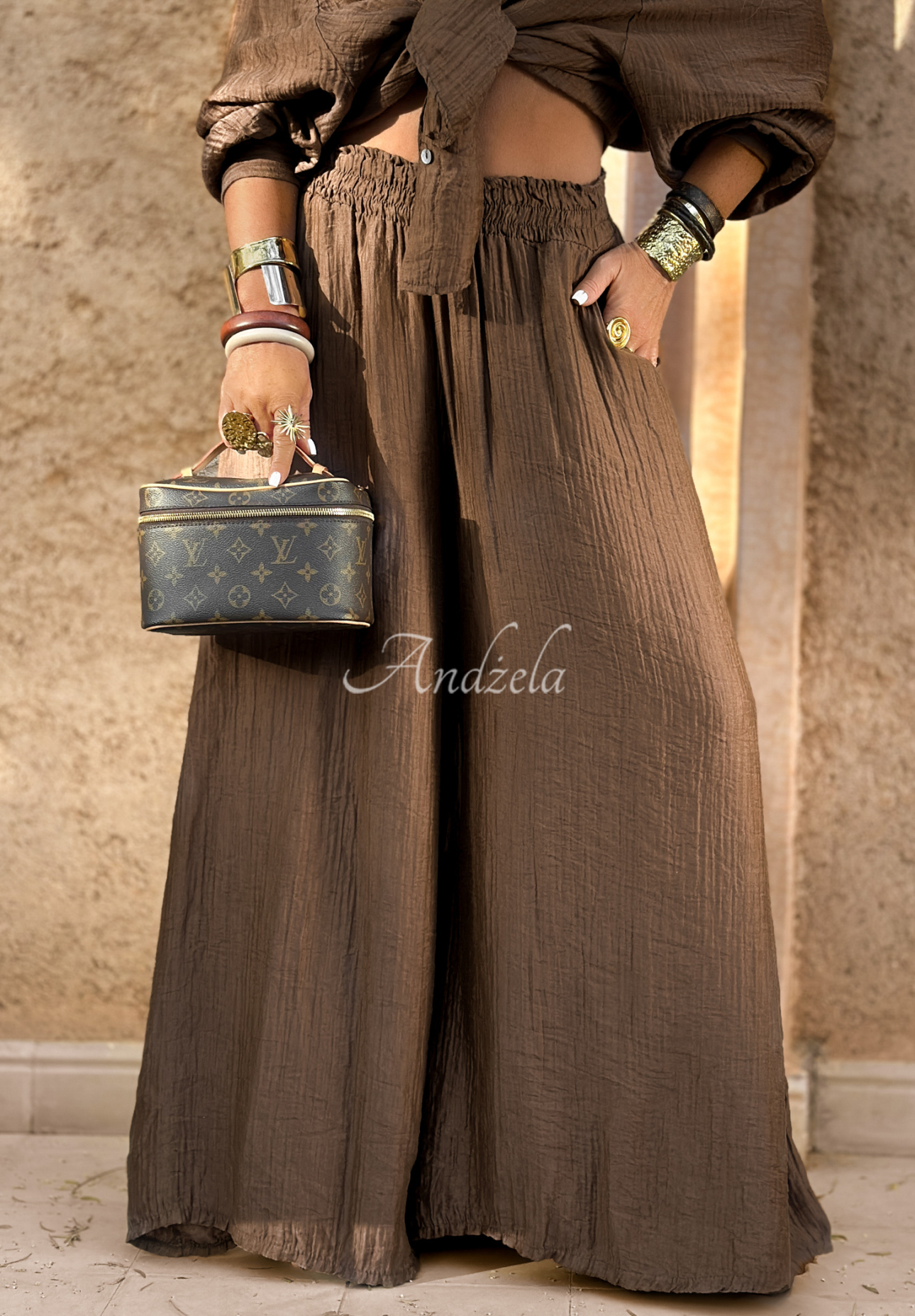 Pantaloni wide leg de muselină Forever Holidays