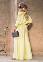 din material textil Pantaloni wide leg Forever June galben banană