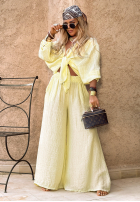 din material textil Pantaloni wide leg Forever June galben banană