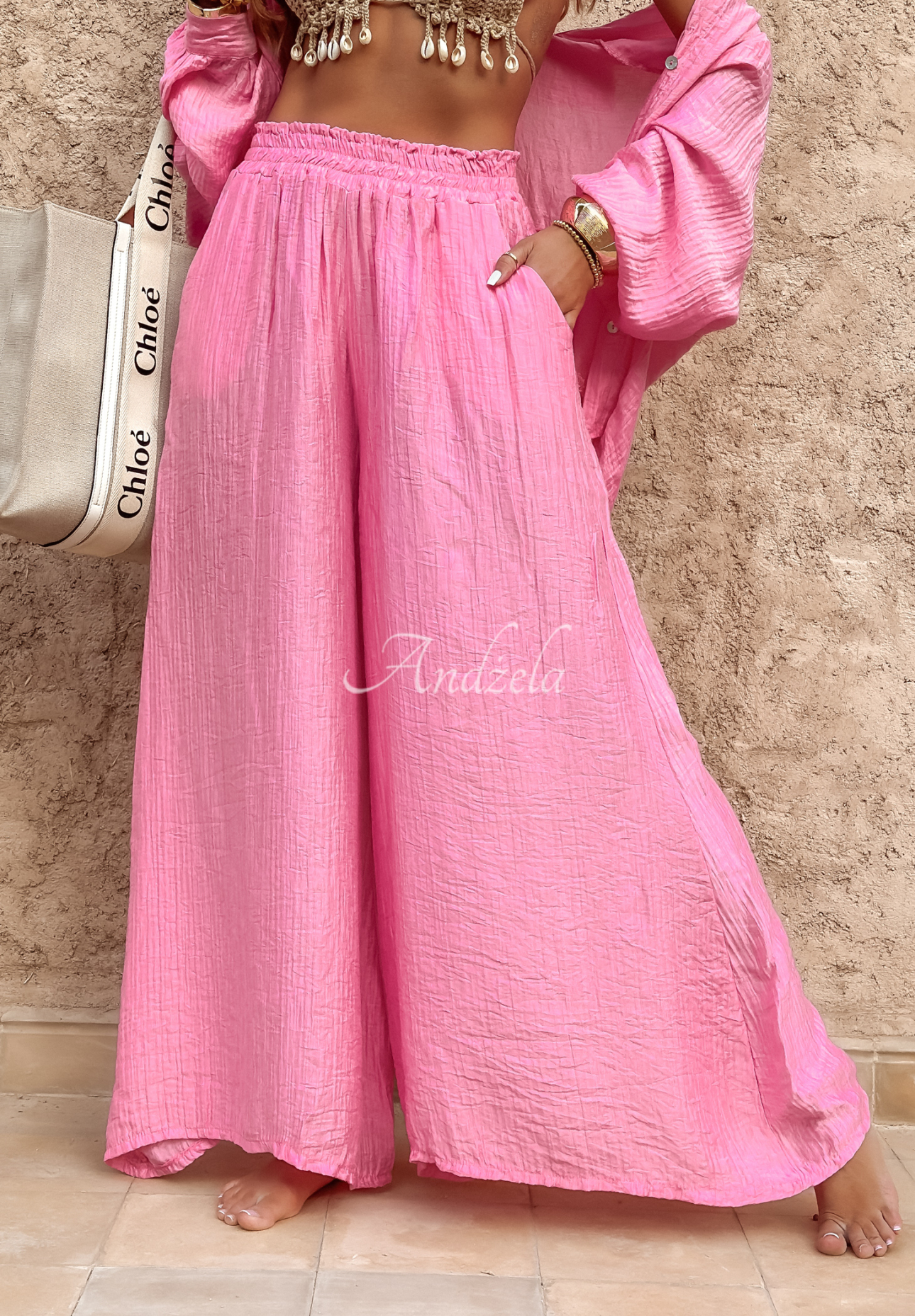 Pantaloni wide leg de muselină Forever Holidays
