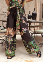 Pantaloni wide leg Jungle Escape cu imprimeu