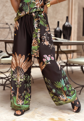Pantaloni wide leg Jungle Escape cu imprimeu