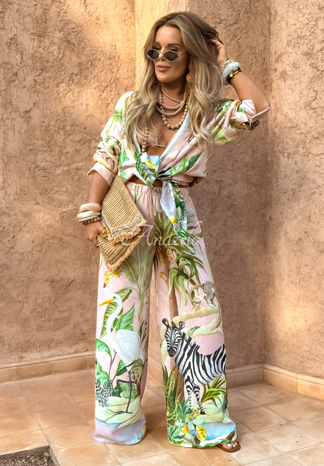 Set format din cămașă și pantaloni wide leg Safari Dreams