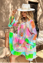 Wzorzysta Rochie z falbankami Sunlight Is Painting liliowo-roz