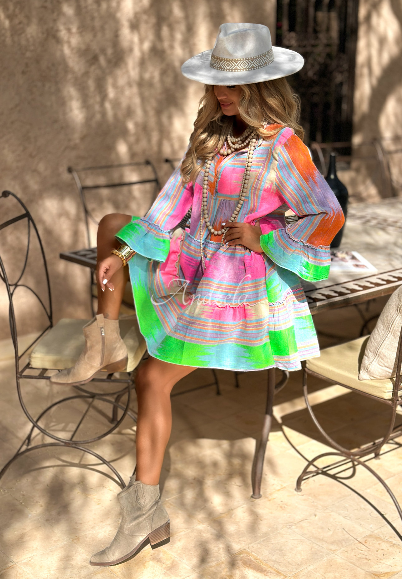 Rochie cu imprimeu Sunlight Is Painting cu volănașe