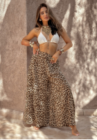 din material textil Pantaloni wide leg cu model tip panteră Place For You bej