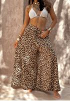 din material textil Pantaloni wide leg cu model tip panteră Place For You bej