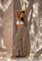 din material textil Pantaloni wide leg cu model tip panteră Place For You bej