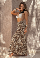 din material textil Pantaloni wide leg cu model tip panteră Place For You bej