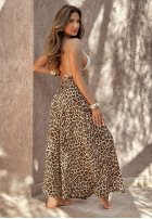 din material textil Pantaloni wide leg cu model tip panteră Place For You bej