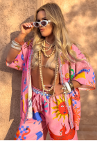 Compleu koszule i Pantaloni wide leg cu modele Piece Of Paradise roz