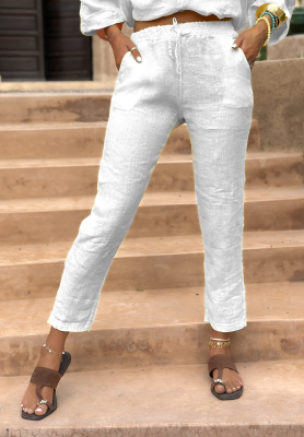 Pantaloni din in Summery Essentials cu legare
