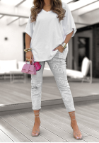 Pantaloni din denim z nadrukami Don't Say It jasnoszare