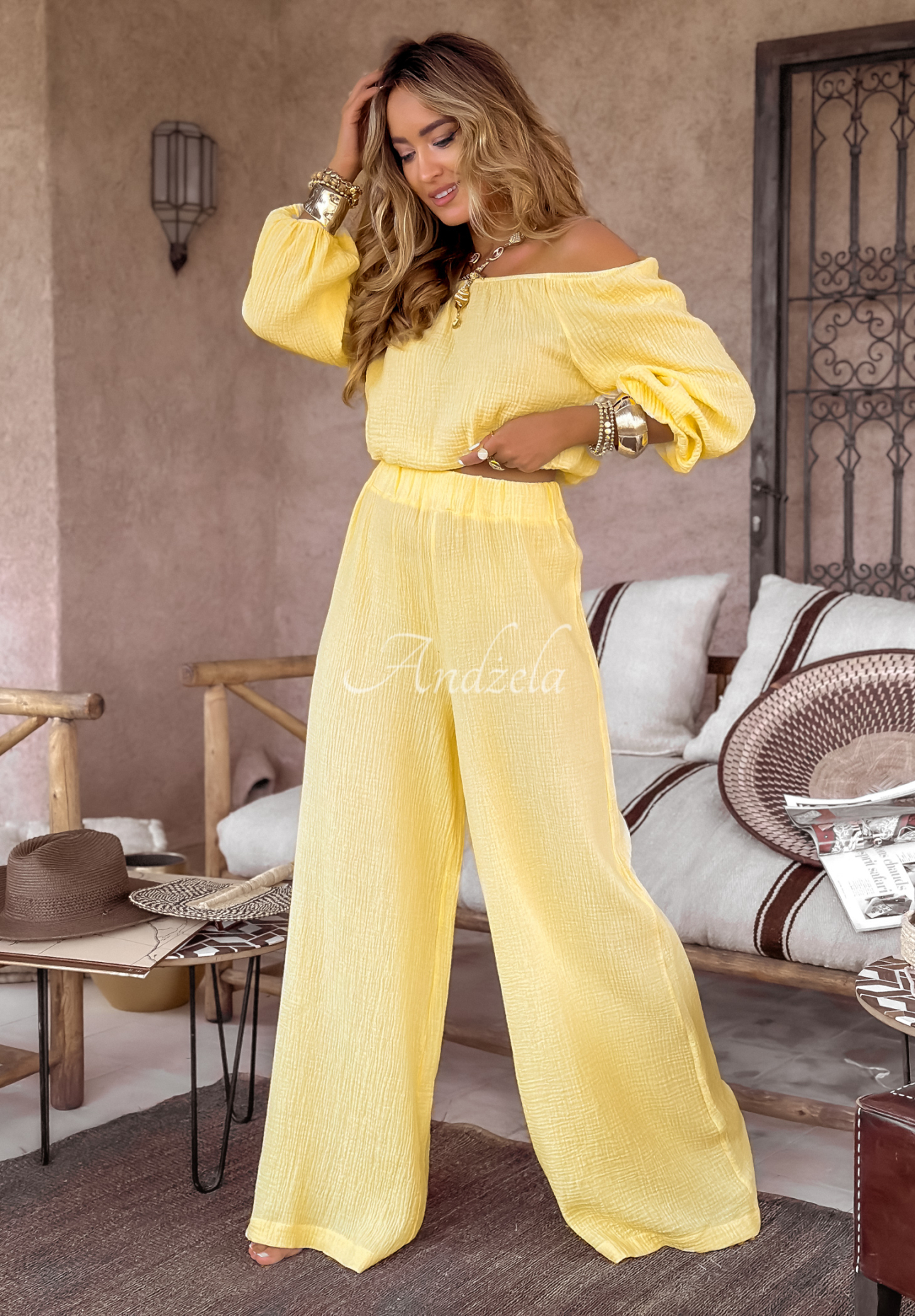 Pantaloni wide leg din muselină Malta