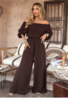 Muślinowe Pantaloni wide leg Malta ciocolatii
