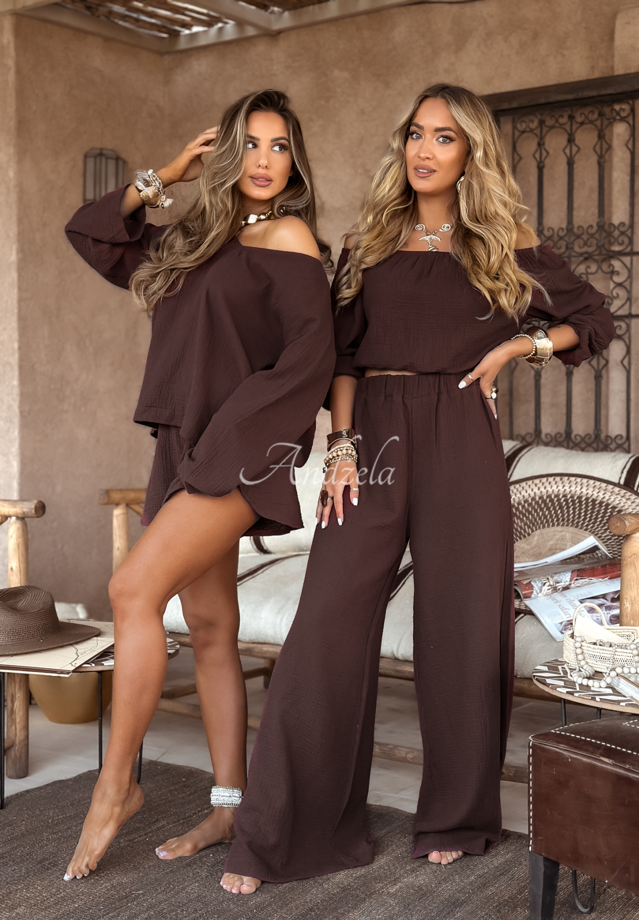 Pantaloni wide leg din muselină Malta