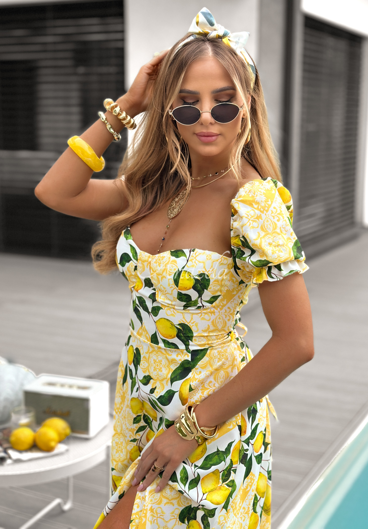 Rochie cu mâneci bufante Lemon Taste cu lămâi
