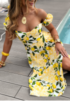 Rochie z bufkami w cytrynki Lemon Taste albă