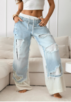 Pantaloni dresowo-din denim z przetarciami Reversion biało-albastre